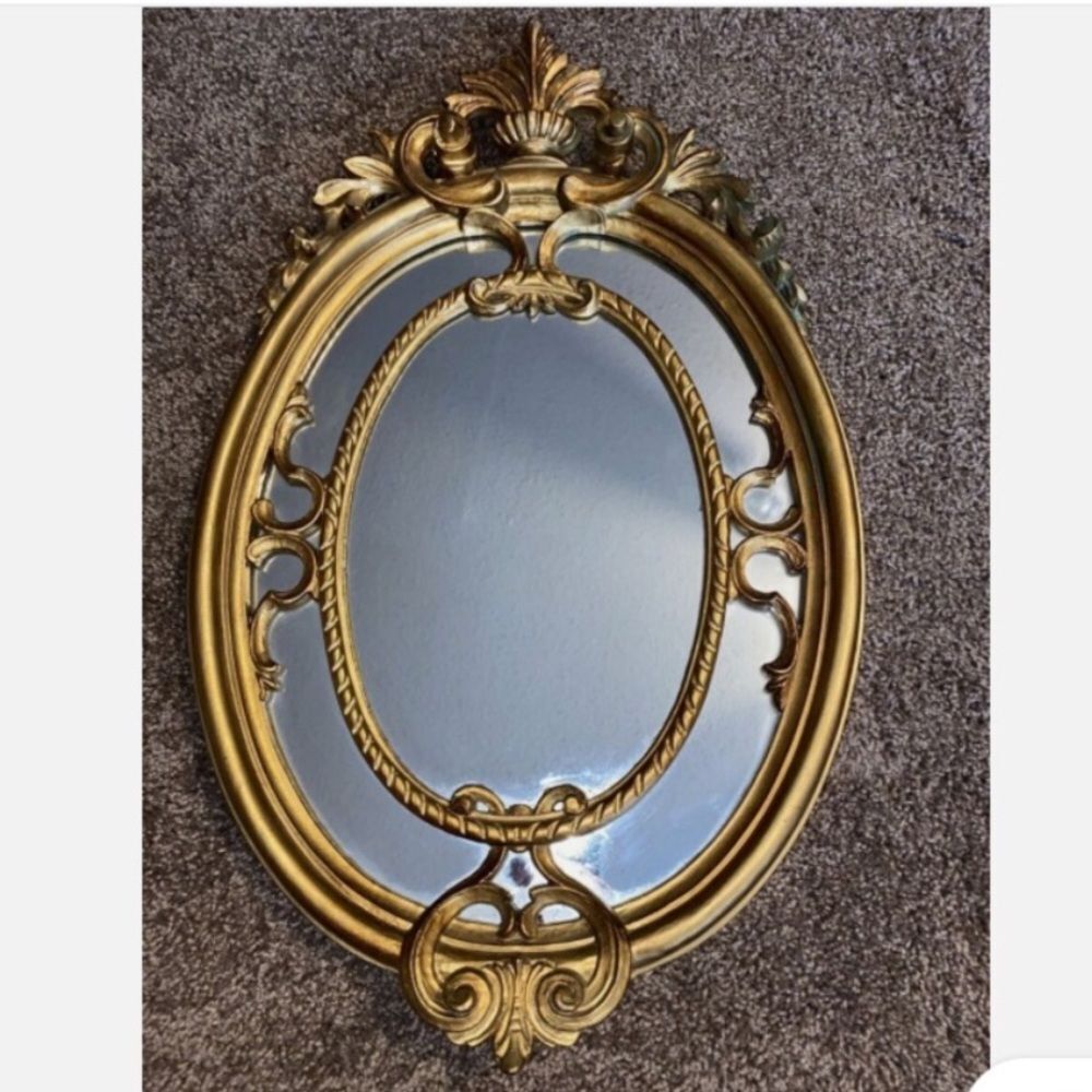VTG, French Louis XVI Style Rococo Gold Wall Mantle Mirror Made In Italy